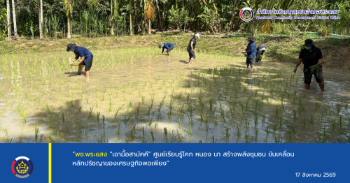 “พช.พระแสง “เอามื้อสามัคคี” ศูนย์เรียนรู้โคก หนอง นา สร้างพลังชุมชน ขับเคลื่อนหลักปรัชญาของเศรษฐกิจพอเพียง”